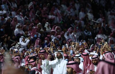 RIYADH, SAUDI ARABIA - FEBRUARY 26: Spectators attend the trophy presentation during The Saudi Cup 2022 at King Abdulaziz Racecourse on February 26, 2022 in Riyadh, Saudi Arabia. (Photo by Francois Nel / Getty Images)