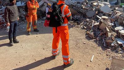 Undated handout photo issued by Scottish Fire and Rescue Service of firefighters working at the earthquake scene in Turkey. They joined the 77-strong UK rescue team dispatched to the two countries after massive tremors left buildings collapsed and tens of thousands of people dead. Issue date: Wednesday February 22, 2023.