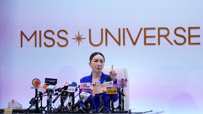 Thai business tycoon and transgender Chakrapong Chakrajutathib speaks during a news conference in Bangkok, Thailand, Thursday, Oct. 27, 2022. Chakrapong has purchased the Miss Universe Organization for $20 million, her company announced Wednesday. (AP Photo / Sakchai Lalit)