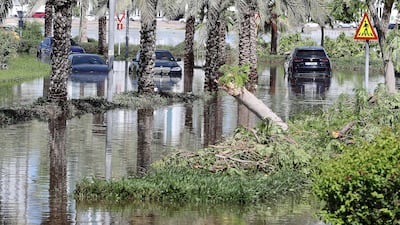 Roads in Dubai were flooded after record rainfall on April 16. Pawan Singh / The National
