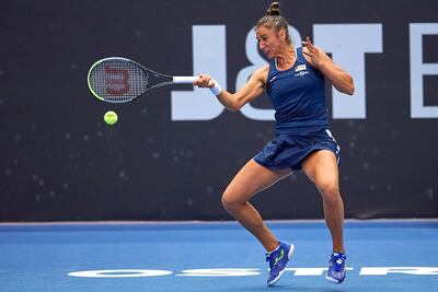 OSTRAVA, CZECH REPUBLIC - SEPTEMBER 20: Sara Sorribes Tormo of Spain plays a forehand in her Round of 32 Singles match against Anastasia Zakharova of Russia during Day 1 of the J&T Banka Ostrava Open 2021 on September 20, 2021 in Ostrava, Czech Republic. (Photo by Adam Nurkiewicz / Getty Images)