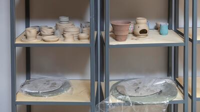 The growing trend of pottery in Dubai, with more studios opening up around the city, we look at what draws people into the craft. Feature on The Mud House located in Al Quoz industrial are in Dubai on June 8th, 2021. Finished pottery hand made at The Mud House. Antonie Robertson / The National. Reporter: Alexandra Chaves for National