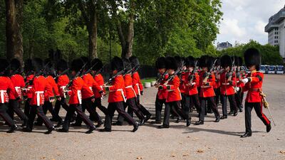 Members of the Coldstream Guards leave Wellington Barracks on September 14, 2022. AFP