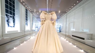 Diana, Princess of Wales’s wedding dress displayed complete with its spectacular sequin encrusted train during the Royal Style In The Making exhibition photocall at Kensington Palace on June 2, 2021 in London, England. Getty Images