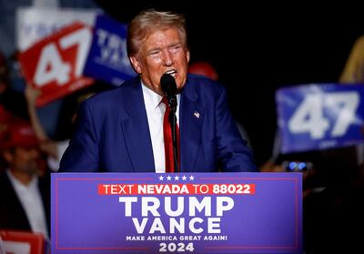 Republican presidential nominee and former US President Donald Trump speaks at a rally in Las Vegas on September 13. Reuters / file