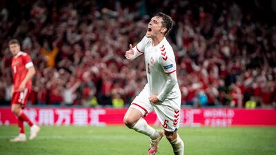 Andreas Christensen celebrates his goal. EPA