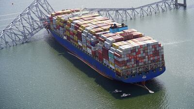 Aerial view of the Dali cargo vessel which crashed into the Francis Scott Key Bridge, causing it to collapse in Baltimore, Maryland, U. S. , March 26, 2024. Maryland National Guard/Handout via REUTERS. THIS IMAGE HAS BEEN SUPPLIED BY A THIRD PARTY