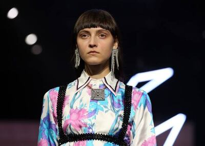 ROME, ITALY - JULY 08: A model walks the runeway at the GENTILE CATONE fashion show during Altaroma 2021 - 17th "Who is on Next?" at Cinecitta Studios on July 08, 2021 in Rome, Italy. (Photo by Elisabetta Villa / Getty Images)