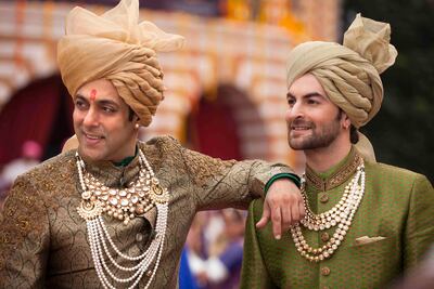 A handout movie still of "Prem Ratan Dhan Payo" showing Salman Khan and Neil Nitin Mukesh (Bhadauria Brothers Pictures / Fox Star India) *** Local Caption *** PRDP-movie18.jpeg