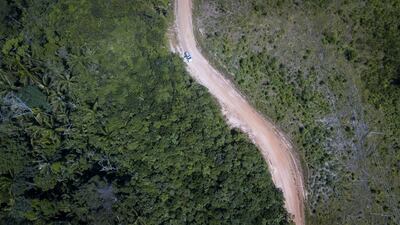 A road bisects a deforested area near El Capricho, Guaviare department, Colombia, on Thursday, Nov. 11, 2021. Since the 2016 peace deal was reached between the Colombian government and the Marxist guerrillas in FARC, deforestation has accelerated as swathes of the Amazon turned into a mosaic of islands of jungle interspersed with vast cattle ranches. Photographer: Ivan Valencia / Bloomberg