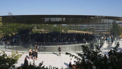 Visitors arrive at Steve Jobs Theatre on the Apple campus. Bloomberg