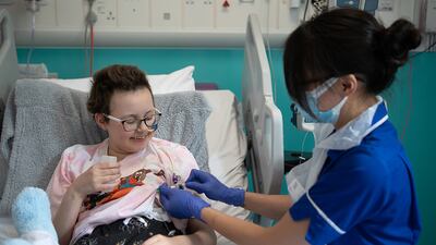 Alyssa, 13, receiving treatment in hospital.