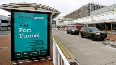 A view of a military presence at Dublin airport in March to ensure hotel quarantine is enforced.