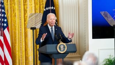 US President Joe Biden speaks during a reception celebrating Hispanic Heritage Month in the Rose Garden of the White House in Washington, DC, US, on Wednesday, Sept. 18, 2024. The event is meant to mark the contributions of the Latino community to the United States. Photographer: Bonnie Cash / UPI / Bloomberg