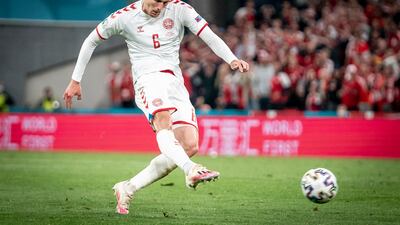 Denmark's Andreas Christensen scores to make it 3-1. EPA