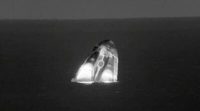 SpaceX Dragon Endurance spacecraft floats in the water off the coast of Tampa. Nasa
