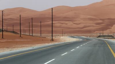 The highway towards the Natural Gas Liquids (NGL) facility is seen at Aramco's Shaybah oilfield in the Empty Quarter, Saudi Arabia. Reuters