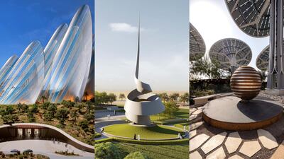 From left to right: the upcoming Zayed National Museum, Sharjah's House of Wisdom and the Sustainability Pavilion at Expo 2020 Dubai. Courtesy Department of Culture and Tourism – Abu Dhabi, Foster + Partners and Expo 2020 Dubai