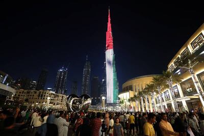 UAE flag displayed on Burj Khalifa. Pawan Singh/The National.