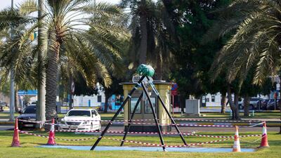 Abu Dhabi, United Arab Emirates, November 2, 2020. A cordoned off swing along the Corniche for Covid-19 precautionary measures. Victor Besa/The National Section: NA For: Standalone/Stock/Weather