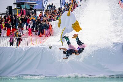 Competitors perform during Red Bull Jump and Freeze at Mzaar Ski Resort in Lebanon. Courtesy Red Bull