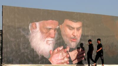 A mural of Iraqi clerics Moqtada Al Sadr and his father, Mohammed Sadiq Al Sadr, in north-east Baghdad. EPA