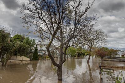 MELBOURNE, AUSTRALIA - OCTOBER 14: Oakland Street is flooded in the suburb of Maribyrnong on October 14, 2022 in Victoria, Australia. An emergency warning was issued for Maribyrnong this morning with residents near the river told to evacuate homes as flood waters rise following heavy rain. (Photo by Asanka Ratnayake / Getty Images)