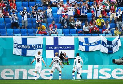 Finland's Joel Pohjanpalo celebrates a goal that is later disallowed in Saint Petersburg earlier this month. Reuters