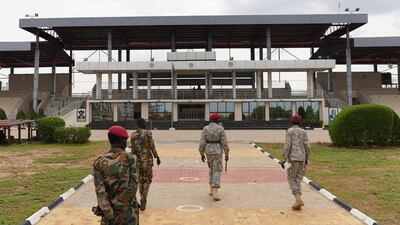 South Sudanese soldiers at the John Garang Memorial. The National