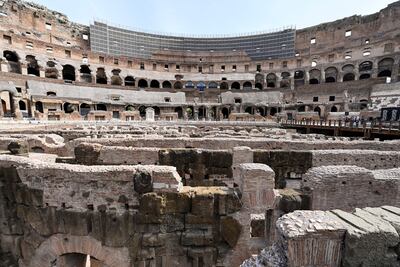 A view from the above of the hypogeum area of the Colosseum ready to open to the public in Rome, Italy, 25 June 2021, after three years of restoration works. The underground tunnels and rooms where gladiators and wild animals once prepared for battle are accessable for visitors now. EPA / RICCARDO ANTIMIANI
