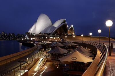Closed bars and restaurants along the Sydney Opera House forecourt at Circular Quay during a lockdown. Close to half of Australia’s population is now in lockdown as the nation struggles to contain a spread of the Delta variant. Bloomberg