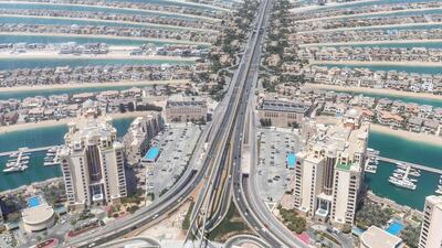 Palm Jumeirah in Dubai on a sunny day.