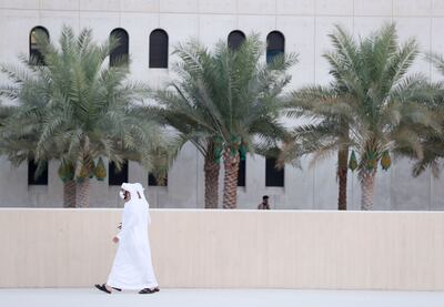Qasr Al Hosn Stock-AD Residents walk through the Qasr Al Hosn site, which is home to an original watchtower in city of Abu Dhabi, on June 23, 2021. Khushnum Bhandari/ The National Reporter: N/A News