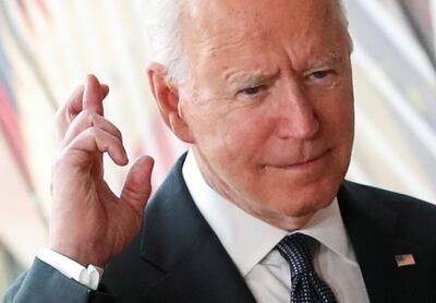US President Joe Biden gestures as he arrives for the EU-US summit, in Brussels, Belgium, on June 15. Reuters